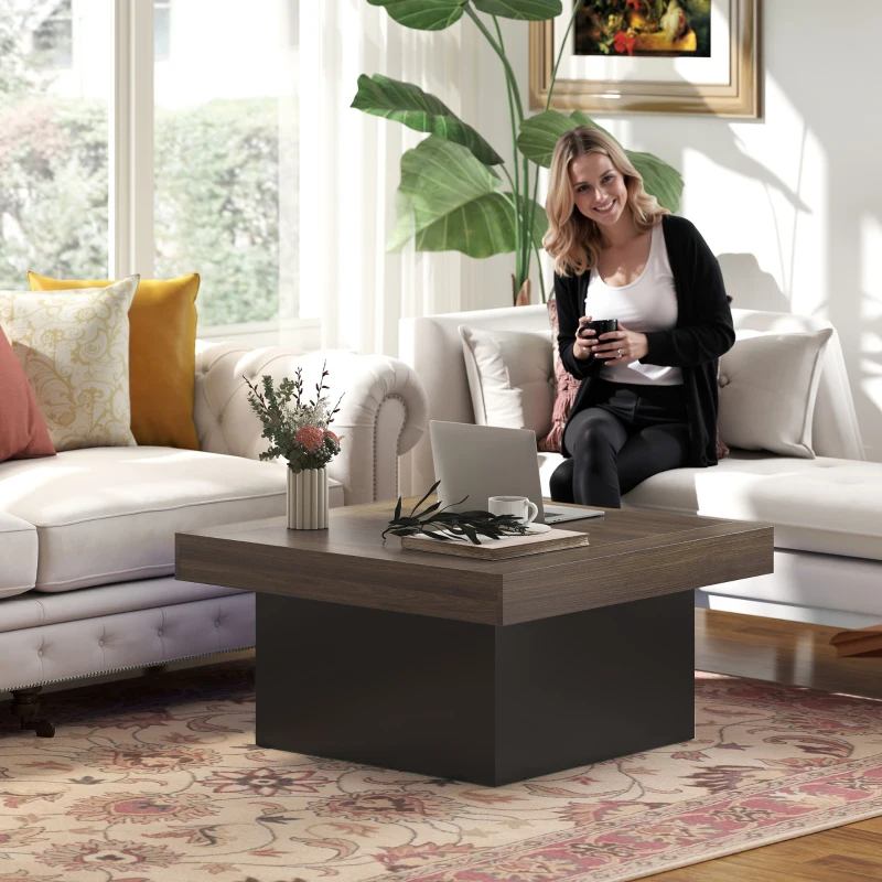 HOMCOM Table basse carrée avec éclairage LED 16 couleurs, table de salon moderne, 90 x 90 x 45 cm, noyer