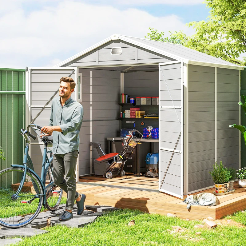 Outsunny Gerätehaus, 4,1m², Gartenhaus mit Satteldach, 240 x 190 x 180/228 cm