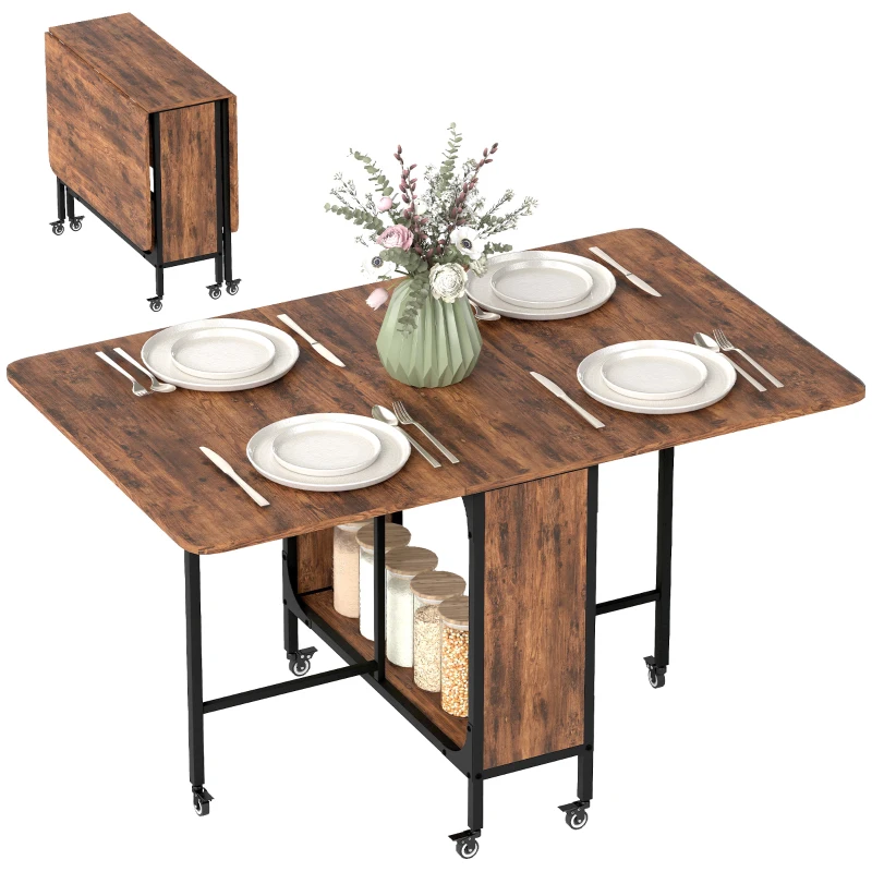 HOMCOM Klappbarer Esstisch, Mobiler Klapptisch für 6 Personen, mit Ablage, bis 50 kg belastbar, 130 x 80 x 74 cm, Rotbraun(m-12)