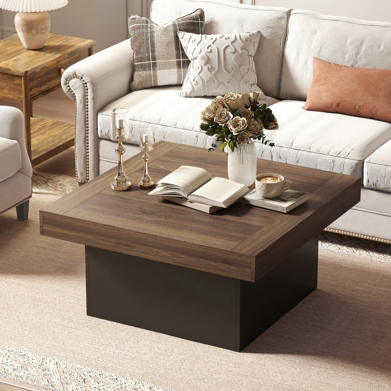 HOMCOM Table basse carrée avec éclairage LED 16 couleurs, table de salon moderne, 90 x 90 x 45 cm, noyer