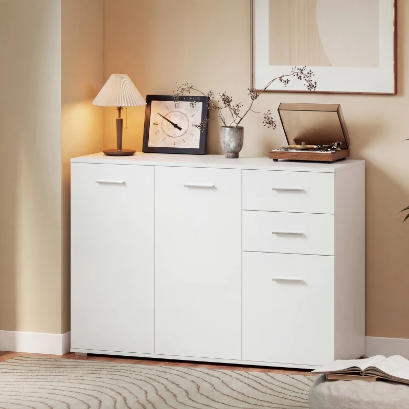 HOMCOM Sideboard, Modern Storage Cabinet with 2 Drawers, 3 Doors and Adjustable Shelves, White