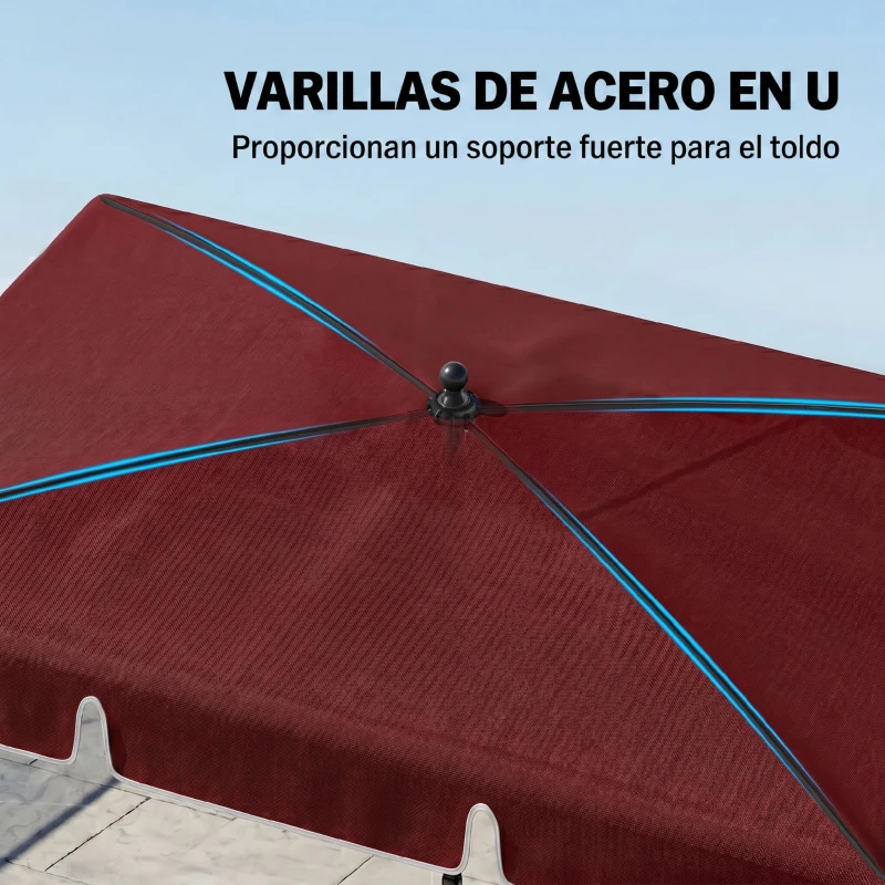 Outsunny Sombrilla de Terraza de Aluminio 2x1,3x2,5 m Parasol de Jardín Rectangular con Función de Inclinación Rojo Vino