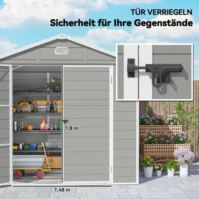 Outsunny Gerätehaus, 4,1m², Gartenhaus mit Satteldach, 240 x 190 x 180/228 cm