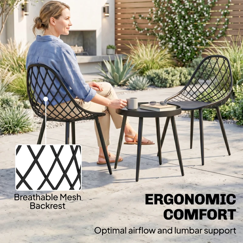 Outsunny 3-Piece Outdoor Bistro Set with 2 Chairs and Round Table for Garden, Balcony, Porch, Black