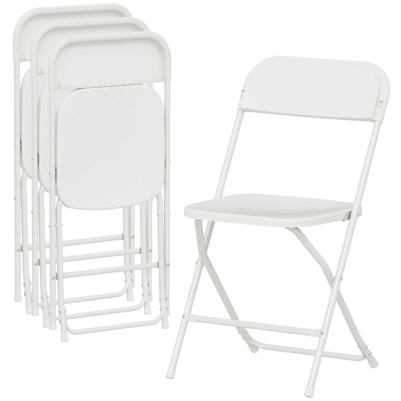 HOMCOM, Set de 4 Scaune Pliabile, Cu Orificii de Drenaj, Din Plastic și Metal, 45x49x79.5 cm, Alb