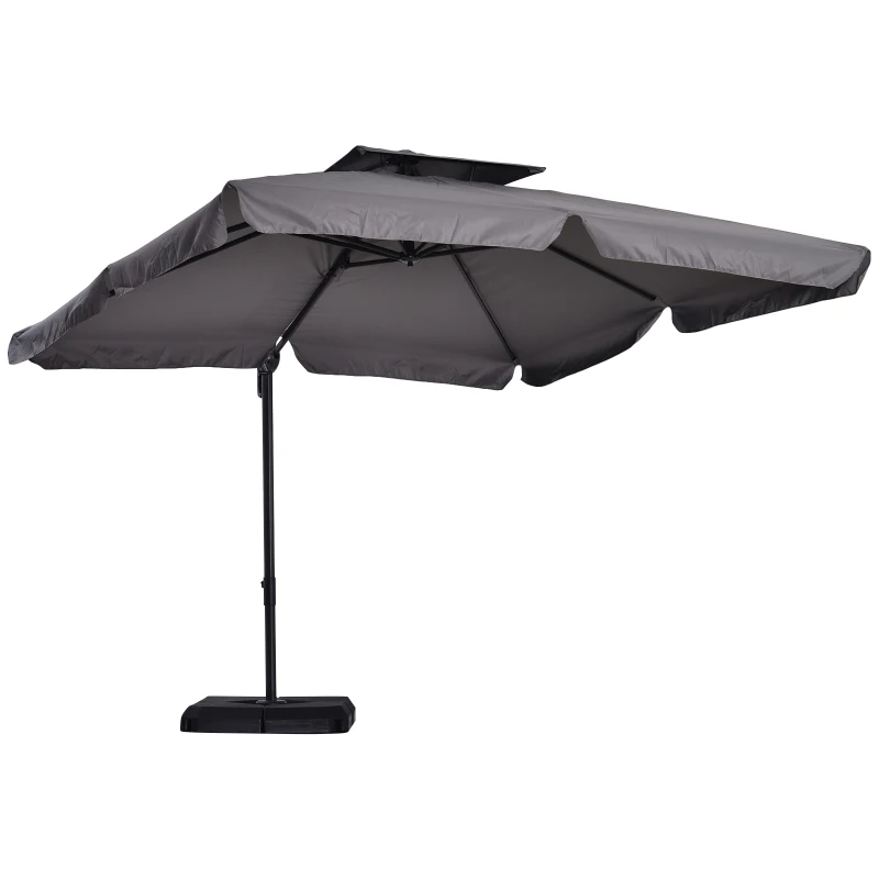 Outsunny Sonnenschirm UV30+ Ampelschirm Roma Schirm mit Ständer und 4 Gewichten inkl. Schutzhaube Alu Grau 270 x 270 x 260 cm