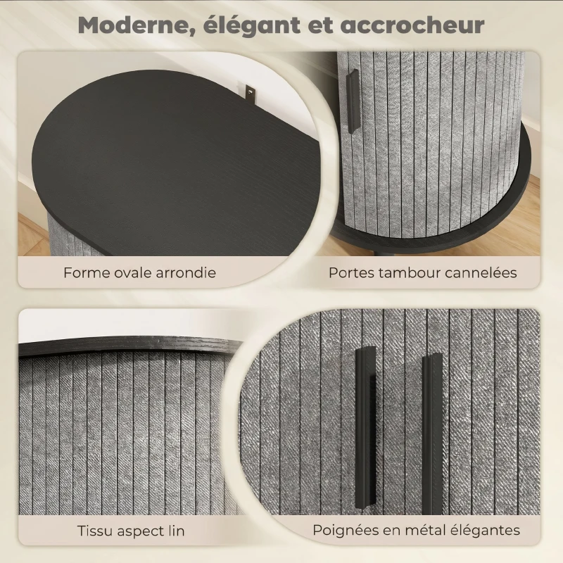 HOMCOM Buffet salon, meuble de rangement ovale avec 2 portes coulissantes et 2 compartiments, 80 x 40 x 78 cm, gris