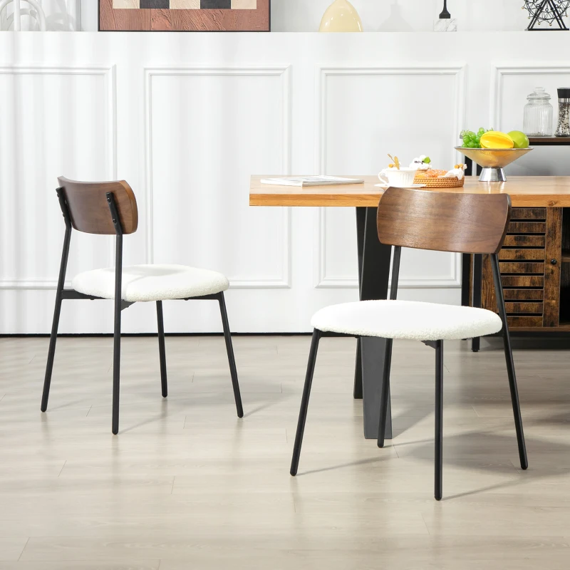 HOMCOM Conjunto de 2 cadeiras de sala de jantar com assento efeito bouclê, encosto curvo efeito madeira, interior, creme