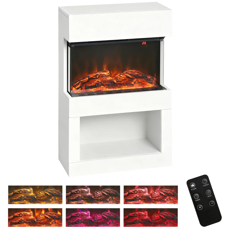 HOMCOM Elektrischer Kamin, 2 Heizstufen, 6 Flammenfarben, Thermostat, Fernbedienung, Weiß