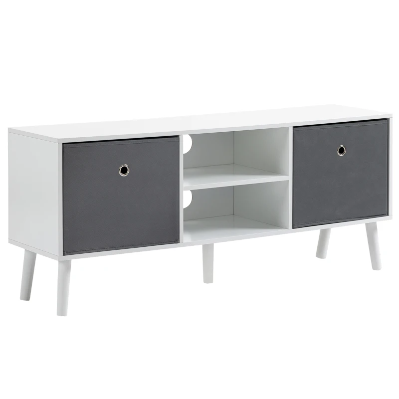 HOMCOM Mueble de TV para Televisores de hasta 50" con 2 Cajones de Tela y Estantes Abiertos110x29x46,5 cm Blanco y Gris