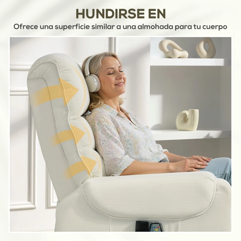HOMCOM Sillón Levanta Personas con 8 Punto de Masaje Reposapiés Mando a Distancia y Bolsillo Lateral 83x92x110 cm Beige