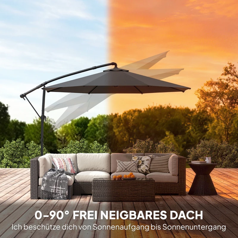 Outsunny Ampelschirm Ø300 cm Sonnenschirm mit Ständer Schutzhülle 360° Drehbar UV-30+ neigbar kippbar Schwarz