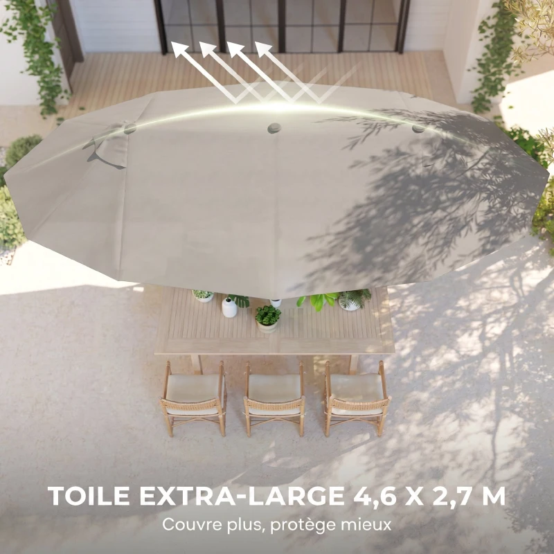 Outsunny Grande Parasol de Jardin Exterieur 4,6 x 2,7 m avec Pied en Croix, Parasol Double avec Manivelle, pour Terrasse, Café