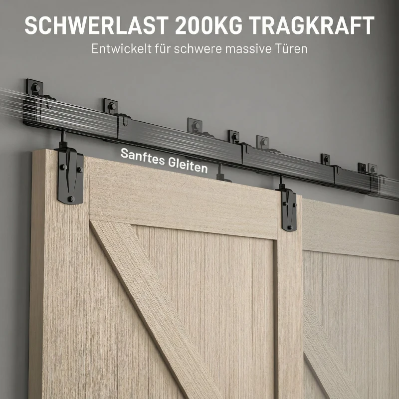 HOMCOM Schwerlast Schiebetür-Hardware-Set 183 cm Schwarz für Einzeltüren