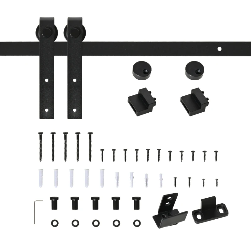 HOMCOM Kit per Porta Scorrevole in Legno con Binario 200cm e Portata 20kg, Nero