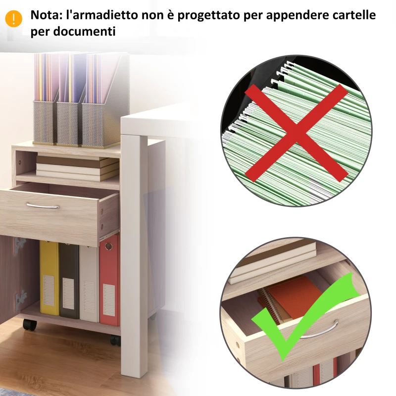 HOMCOM Cassettiera da Ufficio Portadocumenti con Ripiano Aperto e 2 Cassetti, in Legno e Metallo, 40x35x60 cm, Rovere