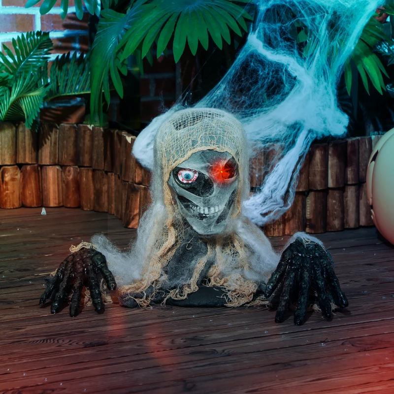 HOMCOM Halloweendekoration, einäugige Mumie, biegsame Arme, leuchtende Augen, gruseliges Heulen, 55x18x35 cm(m-10)