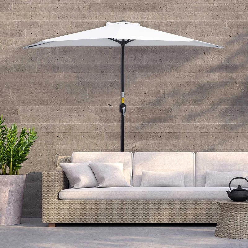 Outsunny Umbrelă de Terasă în Formă de Semilună cu Deschidere cu Manivelă și Stâlp în 2 Secțiuni, 2,6x1,35 m, Albă