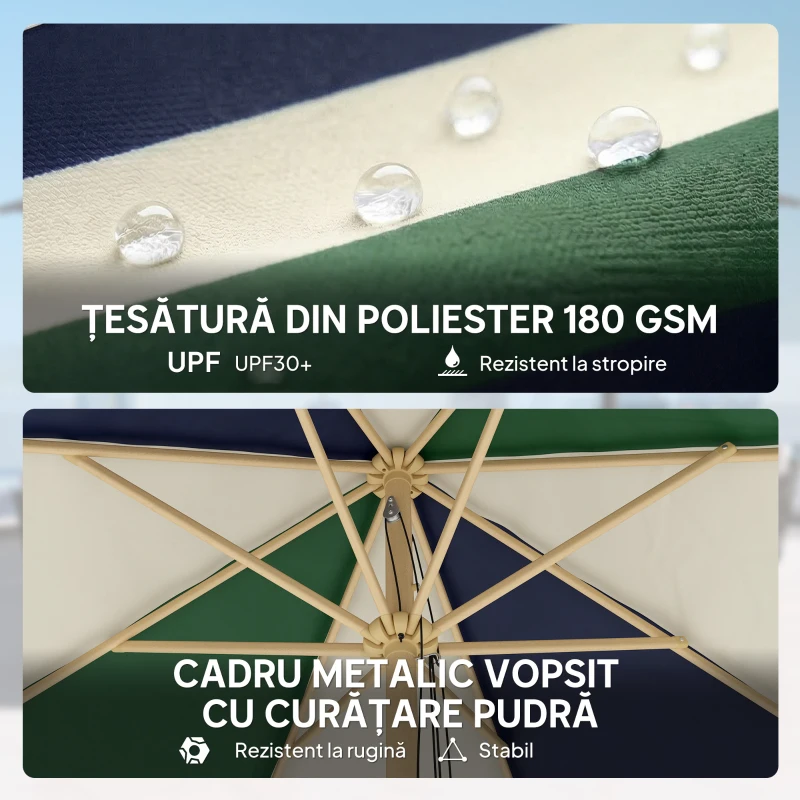 Outsunny Umbrelă de Grădină cu Protecție Solară, Verde Închis și Crem