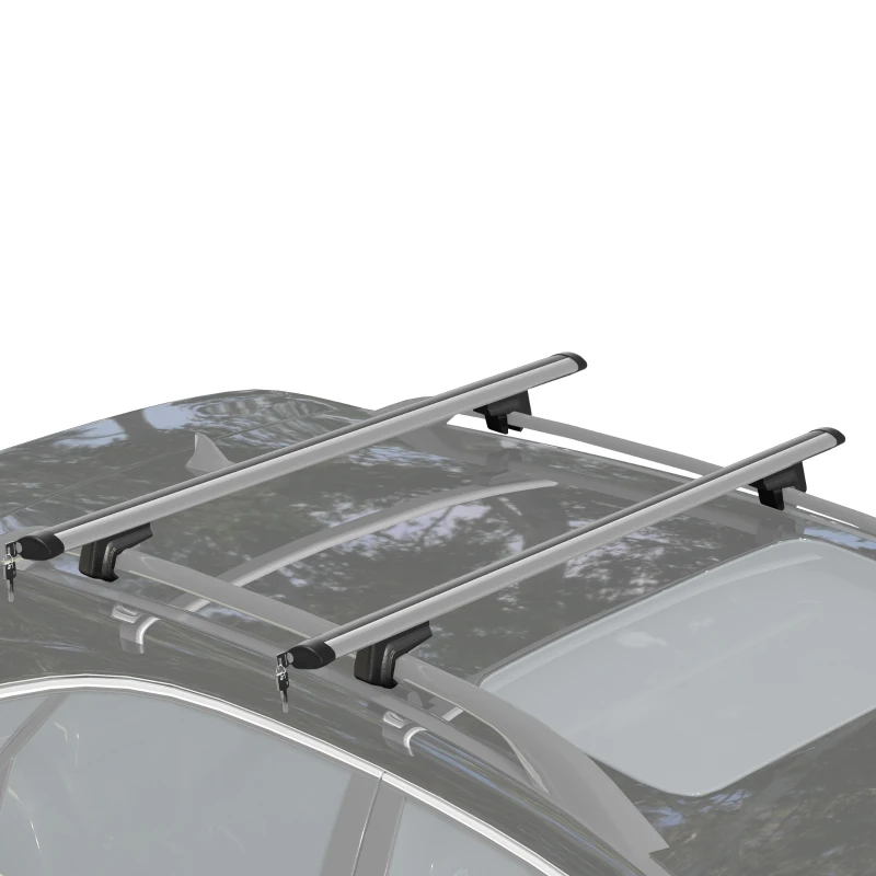 HOMCOM Barras de Techo Universales para Vehículos de Aluminio Bacas Portaequipajes Coche Automóvil Baca para Coche Universales con Cerradura Carga 75 kg 135 cm Plata