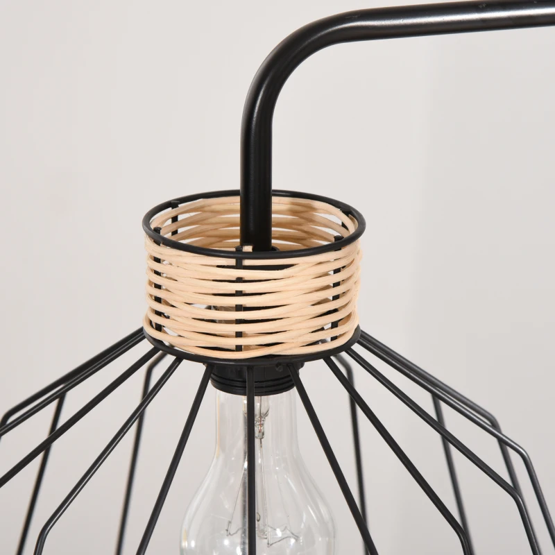 HOMCOM Luminária de chão design elegante em metal com decoração em vime ideal para casa escritório restaurante e café 44 x 34 x 154 cm preto