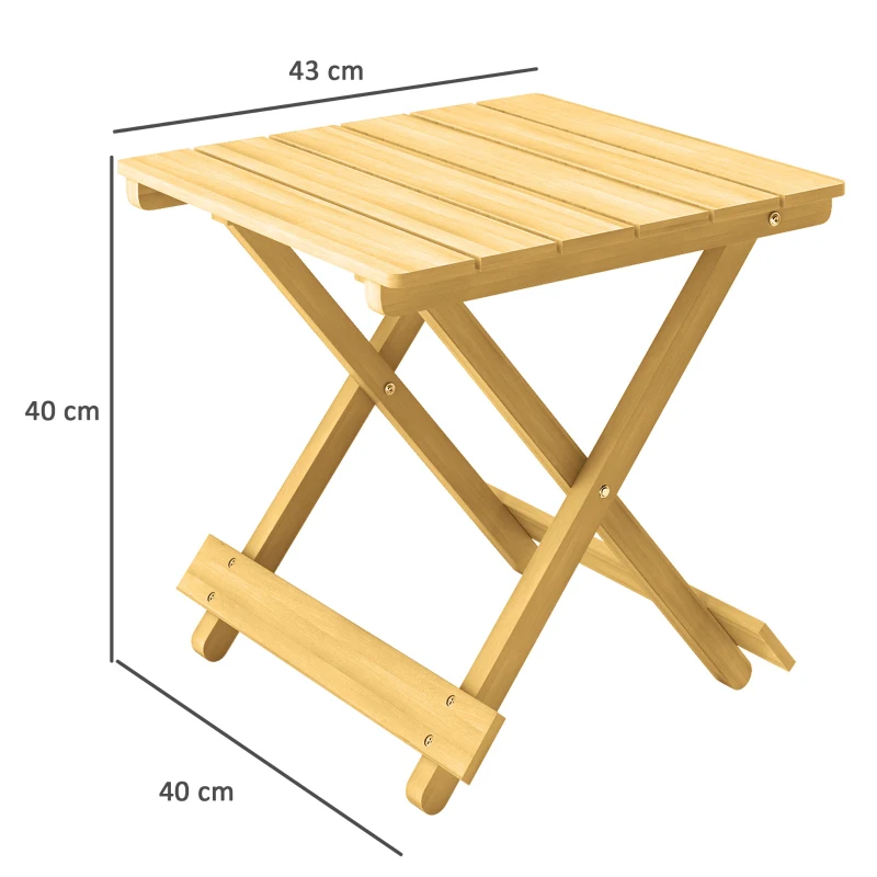Outsunny Tavolino da Esterno Pieghevole in Legno con Piano a Doghe, 40x43x40 cm, Legno Naturale