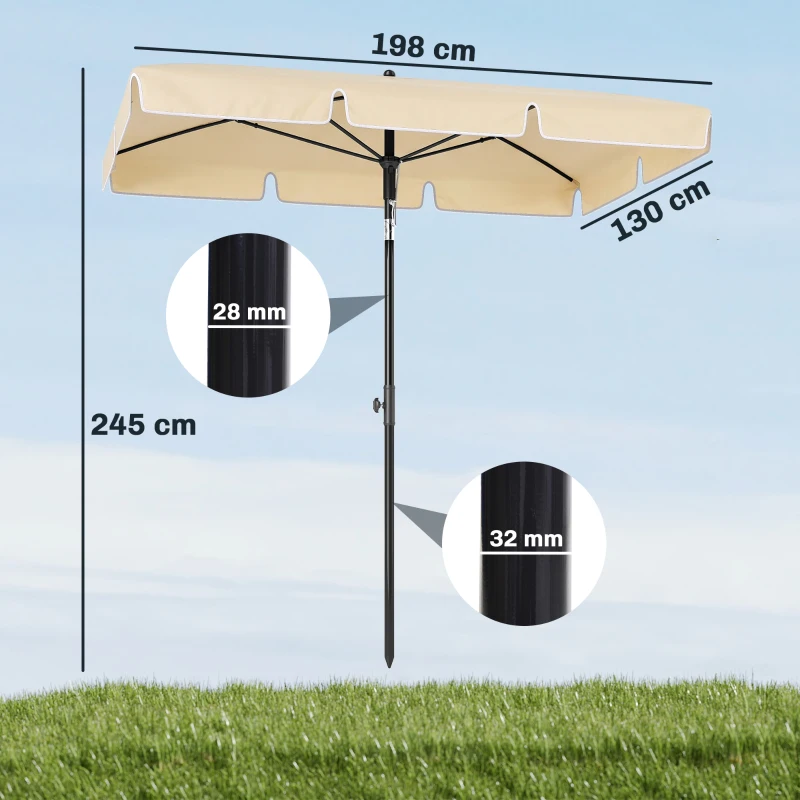 Outsunny Ombrellone da Giardino Rettangolare e Regolabile con Palo in Alluminio, 2x1.3x2.5 m, Beige