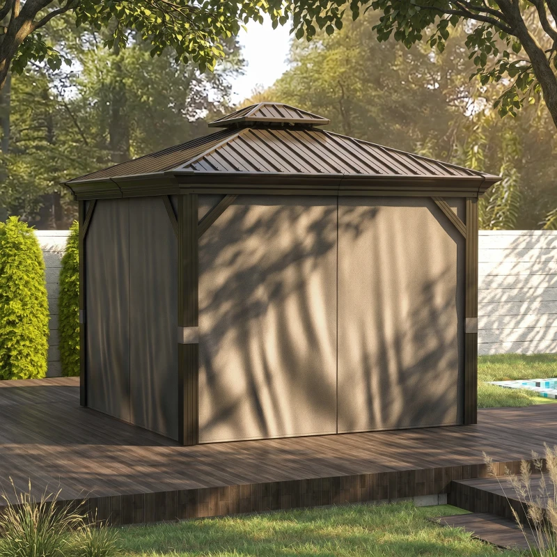 Outsunny 3.65 x 3m Aluminium Hardtop Gazebo, with Accessories - Dark Grey