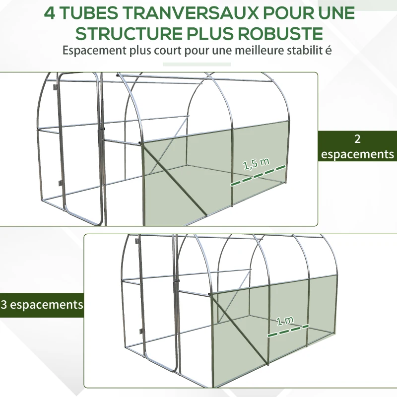 Outsunny Serre de Jardin Tunnel 6 m² Acier galvanisé renforcé diamètre 2,5 cm + PE Haute densité fenêtres Porte Vert