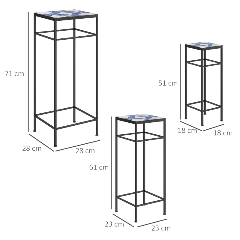 Outsunny Conjunto de 3 suportes para plantas, 3 suportes de tamanhos diferentes para apresentar flores e outros objetos, Azul+Branco