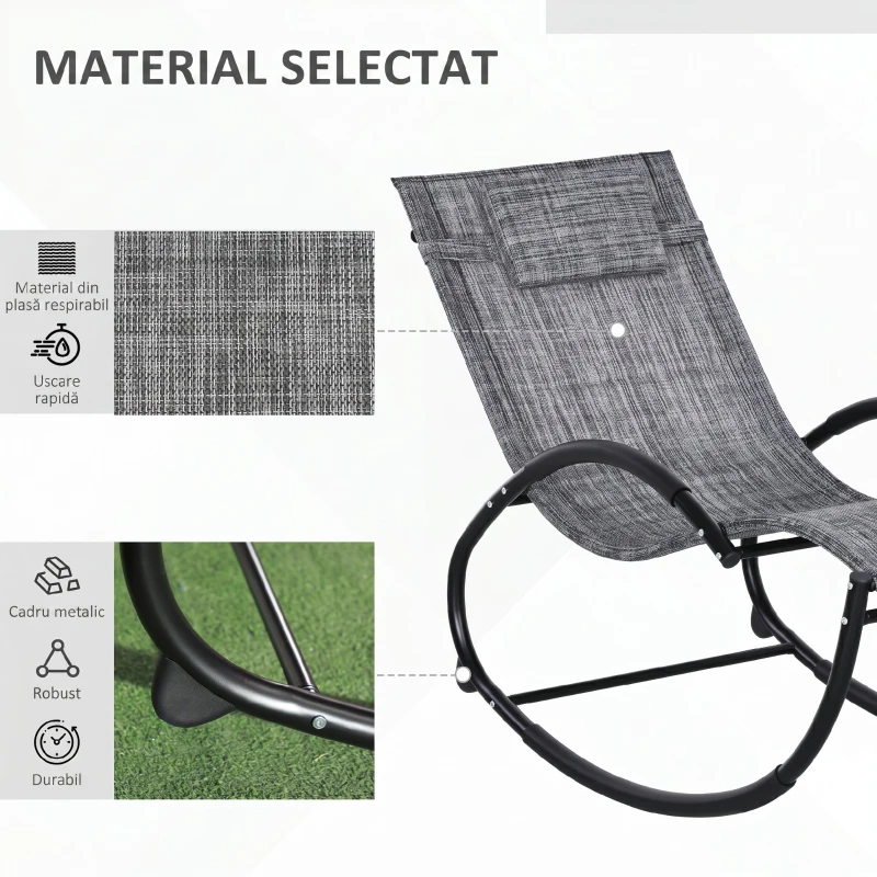 Outsunny Șezlong balansoar Zero-Gravity pentru exterior, impermeabil, cu pernă pentru cap, 155x61x88 cm, gri