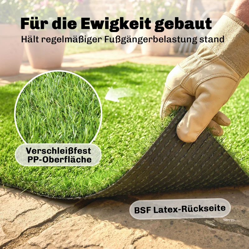 Outsunny Kunstrasen 100x400cm selbstentwässernd Outdoor Teppich mit 10mm Höhe Grün