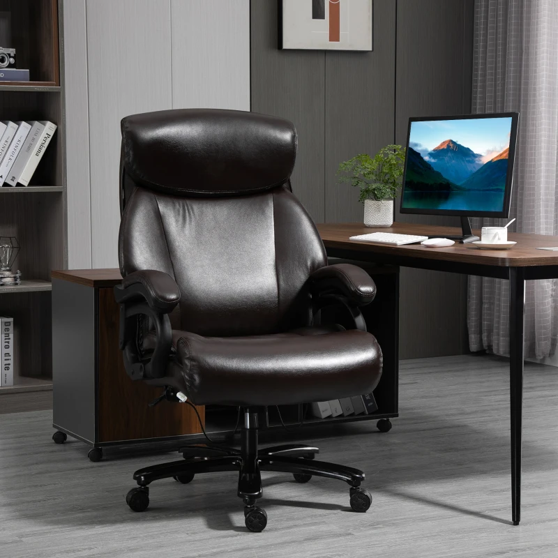 Vinsetto Cadeira de Escritório Poltrona de Chefe Cadeira Gaming Giratória Função de Balanço Acolchoamento Grosso Capacidade 180 kg Design Ergonómico Altura Ajustável Couro PU 72x83x114-122 cm Castanho