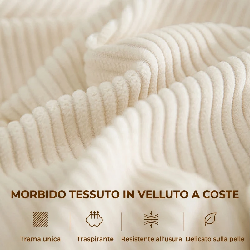 HOMCOM Divano 3 Posti in Velluto a Coste con Molle Insacchettate e 2 Cuscini, 212x80x88 cm, Bianco Crema