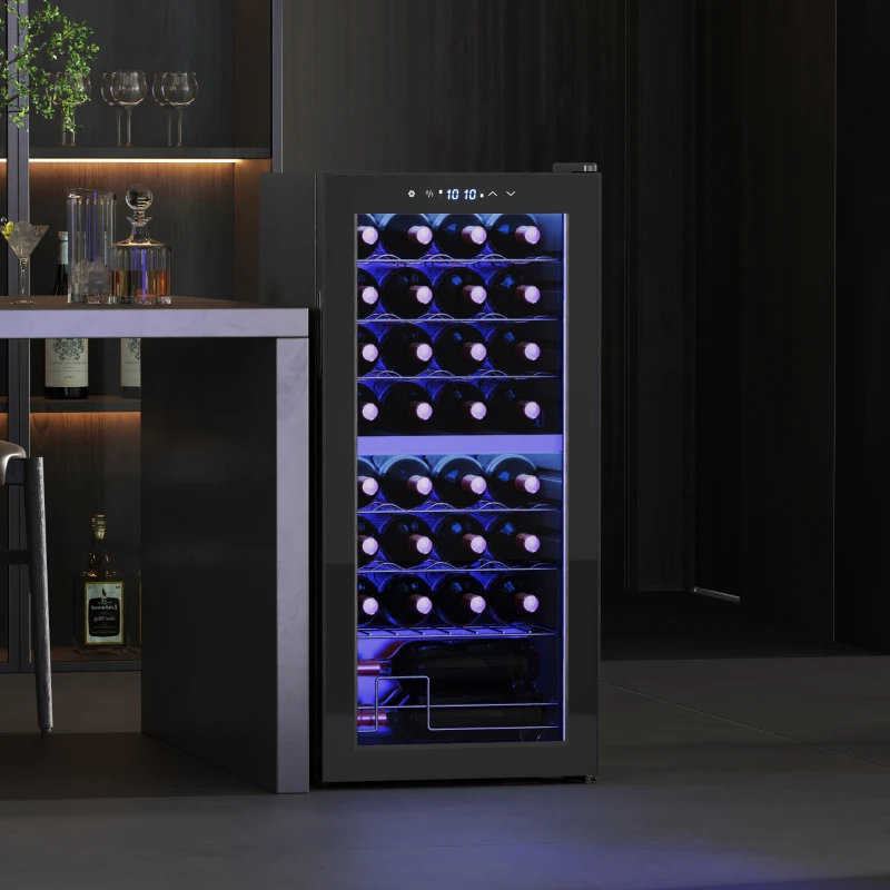HOMCOM 32-Bottle Narrow Wine Fridge, with Lights - Black