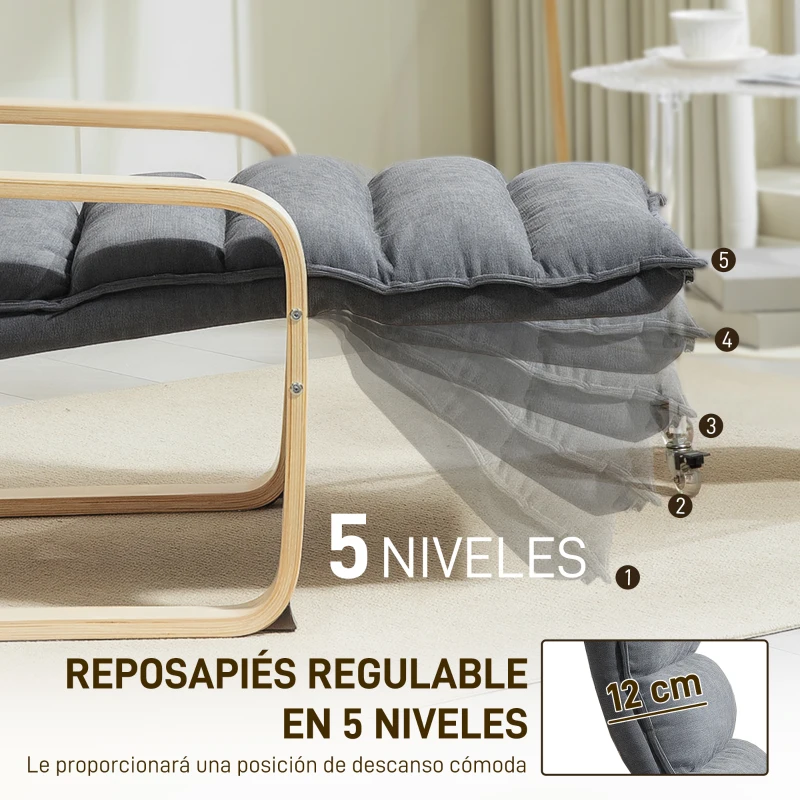 HOMCOM Butaca de Salón con Reposapiés Ajustable Tapizada en Terciopelo con Marco de Madera 67x93x105 cm Gris Oscuro