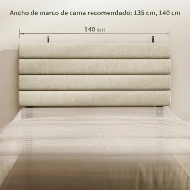 HOMCOM Cabecero de Cama 140 cm Tapizado en Lino Altura Ajustable de 3 Niveles 106/116/126 cm Montado a la Pared Beige