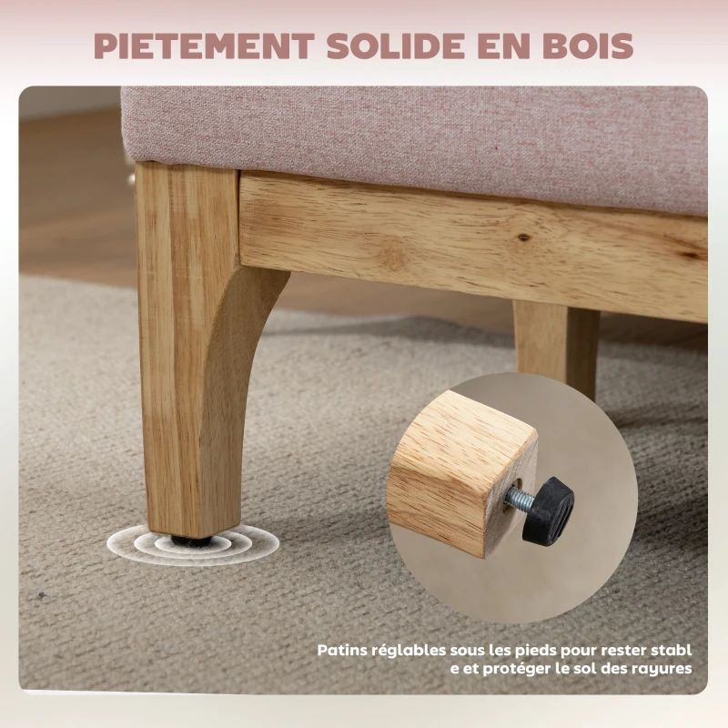 HOMCOM Banc de rangement, coffre de rangement avec couvercle amovible style scandinave, en tissu lin, 110 x 39 x 45 cm, rose