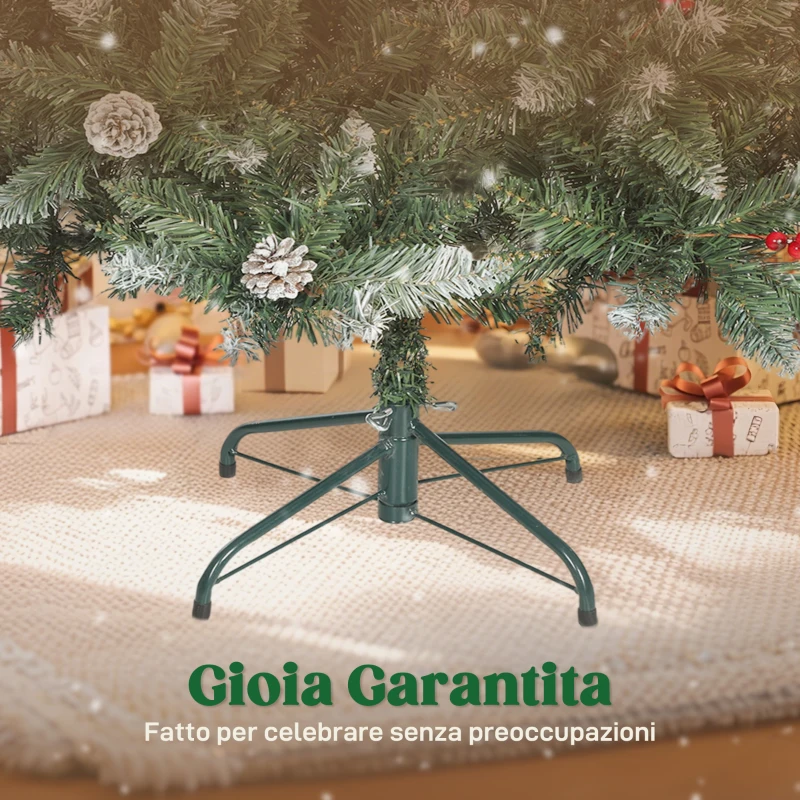 HOMCOM Albero di Natale Alto 210 cm da Interno con 928 Rami, Pigne e Bacche Rosse, Base in Metallo, Verde