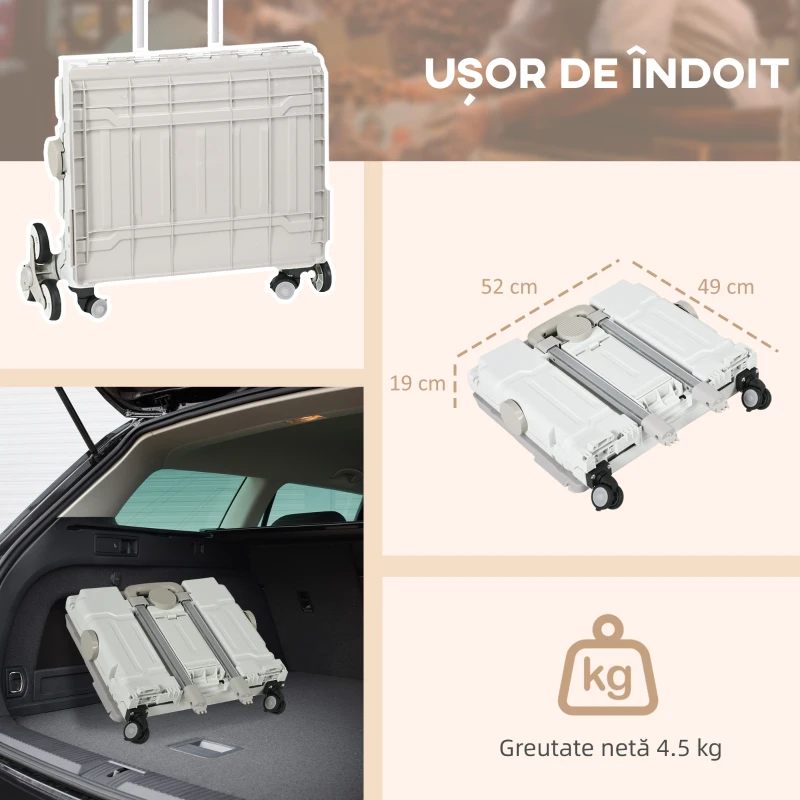 HOMCOM Cărucior de cumpărături pliabil, din aluminiu, cu roți pentru scări, alb