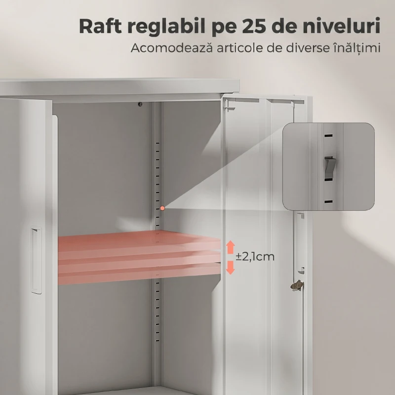 HOMCOM Dulap de Birou din Oțel cu Raft Interior Reglabil și Sertar, 80x40x130 cm, Alb