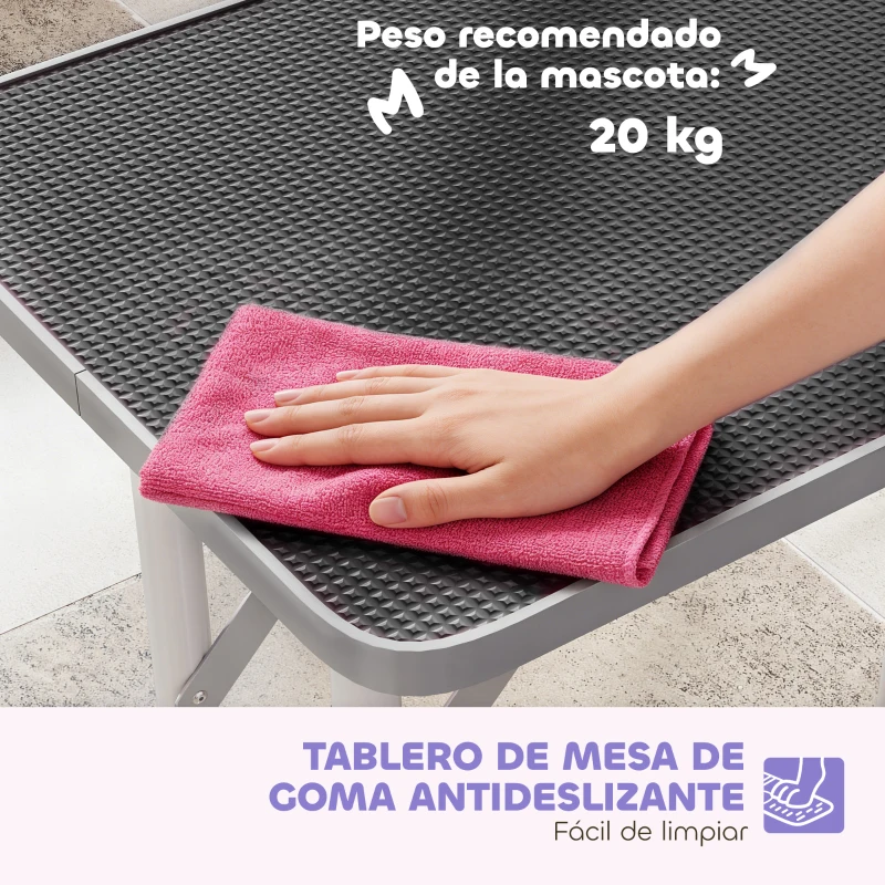 PawHut Mesa de Peluquería Canina Plegable con Encimera Antideslizante Brazo Ajustable 81x48,5x80 cm Negro
