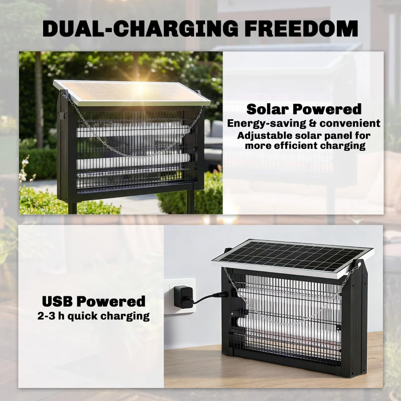 Outsunny Solar Bug Zapper Outdoor, 3500 V Electric Mosquito Fly Zapper with 4.3 m Cord, Dusk-to-Dawn Control, Black