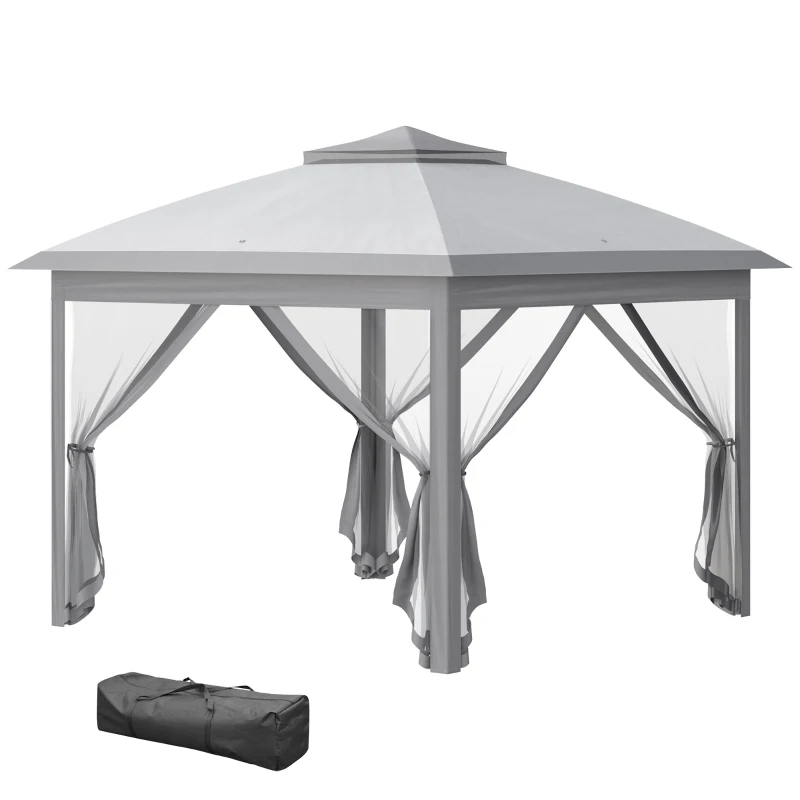 Outsunny Pavilion de Exterior Pliabil Reglabil pe Înălțime, cu Plase pentru Țânțari, 3.3x3.3x2.8 m, Gri