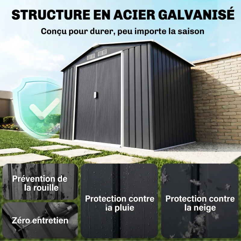 Outsunny Abri de Jardin 2,77 m² - Remise pour Outils avec Fondation - cabanon Porte verrouillable - tôle d'acier Gris