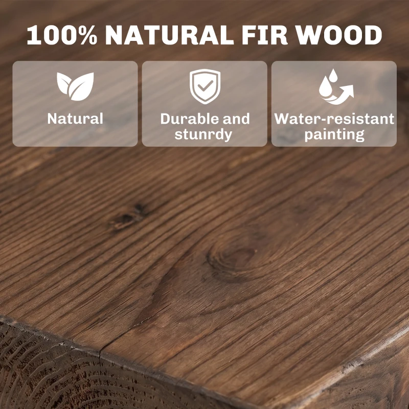 Outsunny Wooden Garden Dining Table, Wagon Wheel Outdoor Coffee Table with 3 cm Wood Top for Patio, Balcony, Terrace, 110 x 60 x 65 cm, Carbonised Finish
