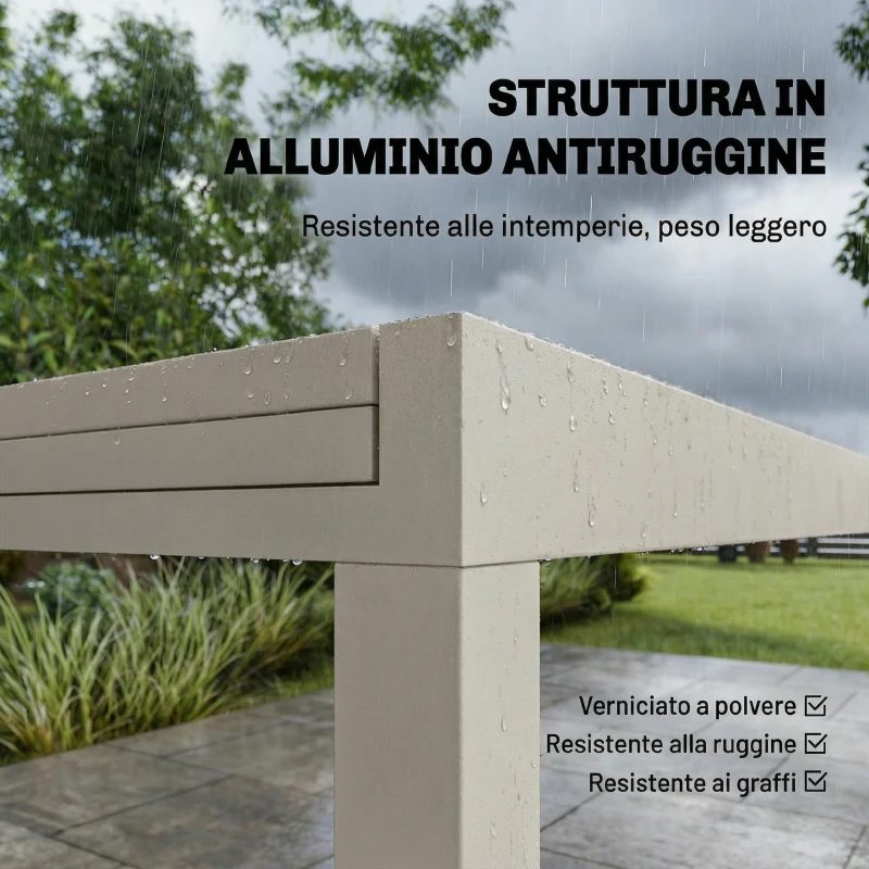 Outsunny Tavolo da Giardino Allungabile in Alluminio con Piano a Ribalta in Vetro Temperato, 90-180x90x75 cm, Crema