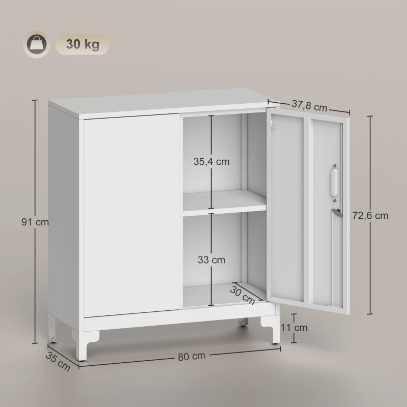 HOMCOM Armário de Escritório em Metal Portas com Fechadura Armário de Escritório Design de 2 Níveis Branco