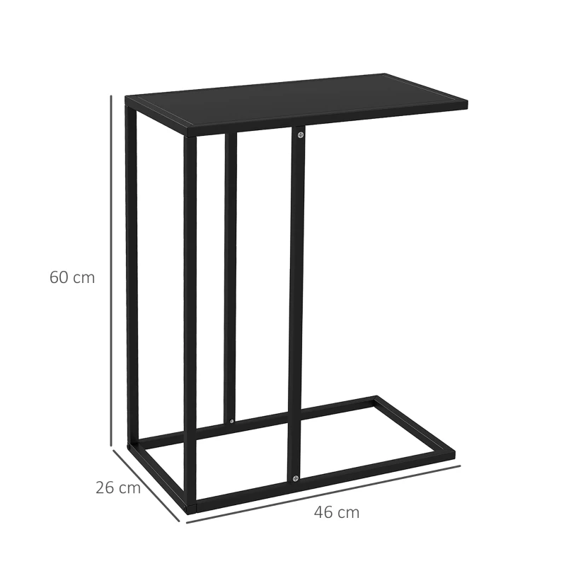 HOMCOM Tavolino da Salotto Alto e Industriale a forma di C in Acciaio, 46x26x60 cm, Nero