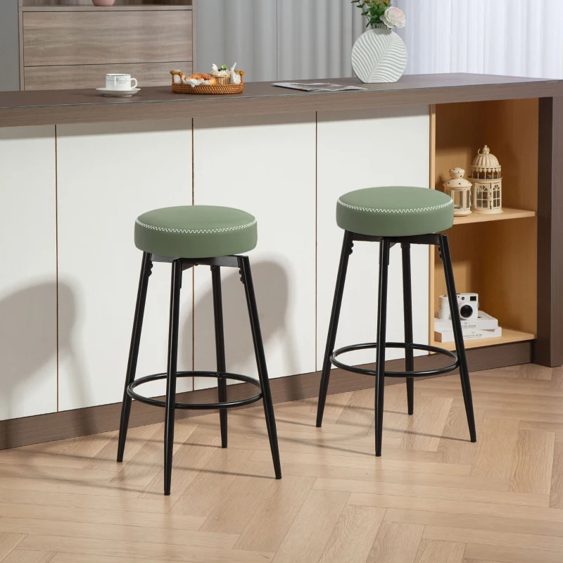 HOMCOM Set of Two Faux Leather Bar Stools - Green/Black